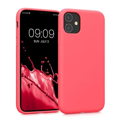 Abbildung von kwmobile Hülle kompatibel mit Apple iPhone 11 gummierte TPU Silikon Handyhülle Schutzhülle für kabelloses Laden Case in Leuchtende Koralle