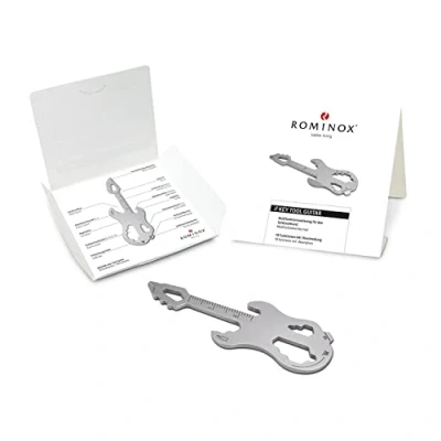 Abbildung von Geschenkartikel: ROMINOX Key Tool Guitarre, 19 Funktionen, Keytool Schlüsselanhänger Gitarre, E Edelstahl Multitool inkl. Funktionsbeschreibung, Multifunktionswerkzeug, auf Reisen oder Urlaub