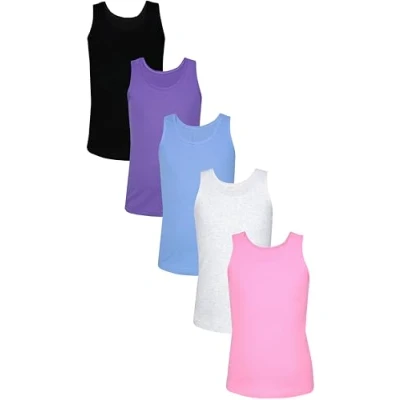 Abbildung von TupTam Unterhemden Mädchen Baumwoll Unterhemd 5er Pack Tank Top Ärmellos Kinder, Farbe: Rosa Lila Blau Schwarz Grau, Größe: 134 140