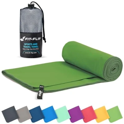 Abbildung von Fit Flip Mikrofaser Handtuch kompakte Microfaser Handtücher ideal als Sporthandtuch, Reisehandtuch, Strandtuch schnelltrocknend und leicht Badetuch groß (50x100cm, Waldgrün)