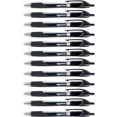 Abbildung von Amazon Basics Druckgelschreiber, feine Spitze, 12 Stück, Schwarz