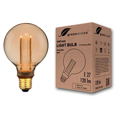 Abbildung von greenandco dimmbare Vintage Design LED Birne zur Stimmungsbeleuchtung E27 G95 gold 3,5W 120lm 1800K extra warmweiß 320 230V flimmerfrei Edison Glühbirne