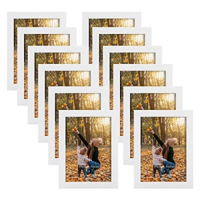 Abbildung von EXYGLO 12er Set Bilderrahmen 13x18 cm, Weiße Fotorahmen Collage für 18x13 cm Fotos und Bilder, Modern Rahmen Leicht Dünn Wand oder Tischaufsteller