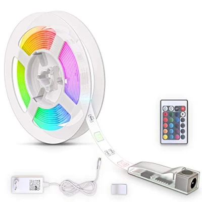 Abbildung von B.K.Licht LED Strip Silikon 3 m mit Fernbedienung, buntes RGB Licht, dimmbar, Streifen, Leiste, Deko, Gaming Band, Lichtleiste, Lichtband, 300x1x0,2 cm, Weiß