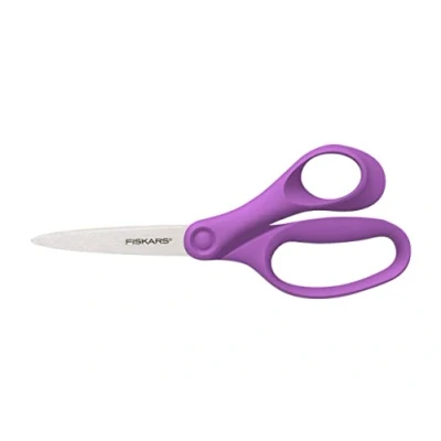 Abbildung von Fiskars Schülerschere, Schere für Kinder ab 12 Jahren, Rechtshändig, Gesamtlänge: 18 cm, Edelstahl Klingen, Violett, 1067857