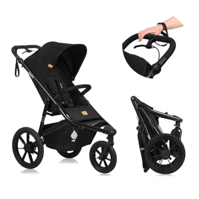 Abbildung von LIONELO AZURA Jogging Kinderwagen von 6 Monaten bis 22 kg Dreirad Verstellbare Rückenlehne in eine Liegeposition Große Lufträder Vollständige Stoßdämpfung XXL Verdeck