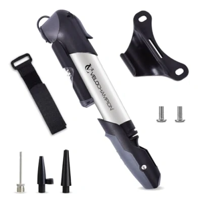 Abbildung von VeloChampion Mini Fahrradluftpumpe für alle Ventile. Kleines, leichtes, kompaktes All Bike, Presta, Schrader, Dunlop Ventil, kompatibel mit Mountainbike, Rennrad, BMX (Legierung 9 Pumpe)