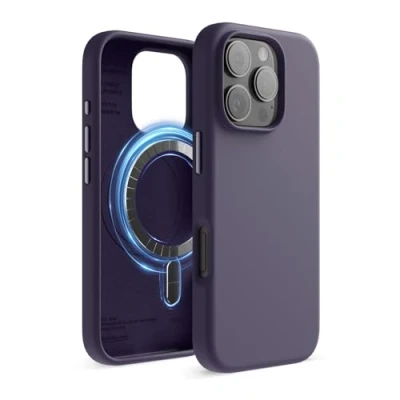 Abbildung von elago Magnetisch Silikon Hülle Kompatibel mit iPhone 16 Pro 6,3 Zoll, Allen MagSafe Zubehör Eingebaute Magnete, Soft Grip Silikon, Stoßfest (Dunkellila)