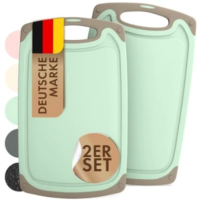 Abbildung von Blumtal Schneidebrett Kunststoff groß 40x24,5 cm 2er Set Schneidebretter + Saftrillen &amp; Griff Cutting Board Schneidbrett BPA frei Chopping Schneidbretter Grün