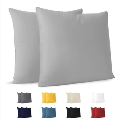 Abbildung von Dreamzie Kissenbezug 80x80 (Set mit 2) 100% Jersey Baumwolle 150 g/qm Kissenbezüge Grau Für Kissen 80 x cm Kissenhülle Resistent und Hypoallergen