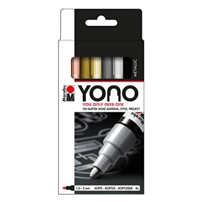 Abbildung von Marabu 1240000004001 YONO Marker Set Metall mit 4 Farben, vielseitige Acrylstifte japanischer Rundspitze 1,5 3 mm, wasserbasiert, lichtecht und wasserfest, für nahezu alle Untergründe