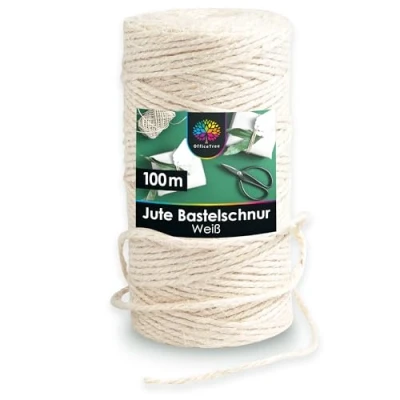 Abbildung von OfficeTree 100m Jutegarn 2mm Weiß Bastelschnur Kordel Juteband für Garten Dekoration oder Basteln Weiße Weisse Schnur als Makramee Garn Jute Twine
