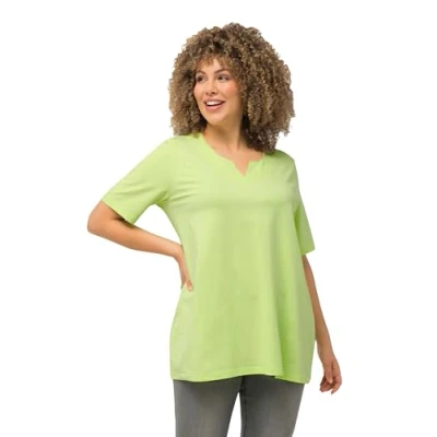 Abbildung von Ulla Popken Damen, A Linie, Tunika Ausschnitt, Halbarm T Shirt, Limettengrün, 50 52