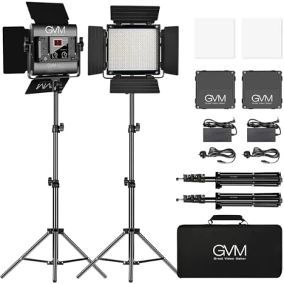 Abbildung von GVM 480 LED Videolicht mit Stativ, APP Steuerung Studiolicht 13000Lux/0,5m Zweifarbige Temperatur 2300K 6800K Fotografie Dauerlicht für Studio Videoaufnahme Studioset, fotolicht