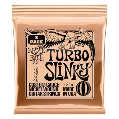 Abbildung von Ernie Ball Turbo Slinky Nickel Wound E Gitarrensaiten, 3er Pack, Stärke 9.5 46