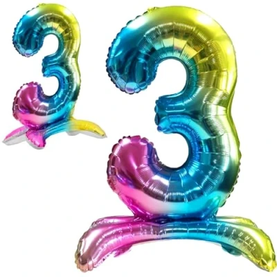 Abbildung von Luftballon 3. Geburtstag Zahl 3 Mehrfarbig Stehende Foil XXL Riesen Folienballon 82cm Geburtstagsdeko Ballon Deko zum Geburtstag.