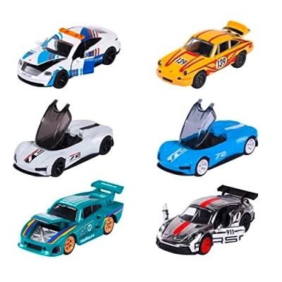Abbildung von Majorette Porsche Deluxe Auto (1 Stück) Modellauto (7,5 cm) aus der Car Edition (6 Varianten, zufällige Auswahl) mit Sammelbox, Spielzeugauto für Kinder ab 3 Jahre