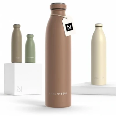 Abbildung von LARS NYSØM Edelstahl Trinkflasche 350ml, 500ml, 750ml, 1L, 1 5 liter Thermosflasche Kohlensäure geeignet Auslaufsichere Wasserflasche für Sport, Outdoor, Schule (Mocha Brown, 750ml)