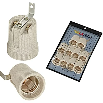 Abbildung von ISOLATECH 10Stk E27 grau Keramik Fassung mit Befestigungswinkel/Außenbügel (max.250V/4A) Leuchtmittel für Home Decke Installation Badezimmer Küche Kühlschrank Sockel Halterung einbauen