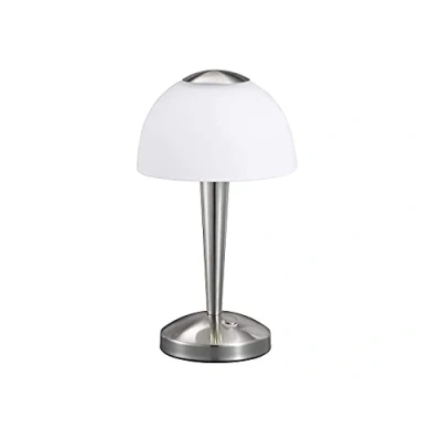 Abbildung von Trio Leuchten LED Tischleuchte in Nickel matt, Glas weiß satiniert, Touche Dimmer mit 3 Helligkeitsstufen, inklusive 1 x 5W LED, Höhe 28 cm 529990107
