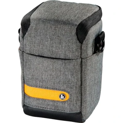 Abbildung von Hama Kameratasche „Terra“ aus Recycling Polyester (Fototasche für Digitalkamera mit Objektiv 8 x 7,5 13 cm, Trageriemen zum Umhängen als Schultertasche, Gürtelschlaufe Bauchtasche) grau