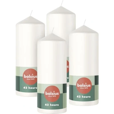 Abbildung von Bolsius Glatte Stumpenkerzen Weiß 4 Stück 15 x 6 cm Dekorative Haushaltkerzen Länge Brenndauer 42 Stunden Unparfümierte Enthält Natürliches Pflanzenwachs Ohne Palmöl