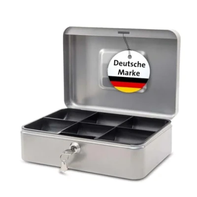 Abbildung von MAUL Geldkassette aus Stahl 25x18x9cm abschließbar Münzgeld Einsatz herausnehmbar Kasse mit 2 Schlüsseln Ideal als Spardose, Geldtasche, Tresor, groß Silber