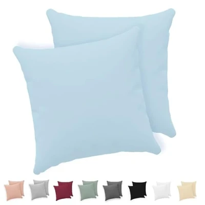 Abbildung von Twinzen® Kissenbezug 50x50 (2er Set) 100% Jersey Baumwolle 150 GSM Kissenbezüge Blau Für cm Kissenhülle mit Reißverschluss Oeko Tex Zertifiziert