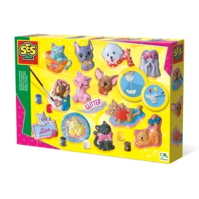 Abbildung von SES Creative 01154 Bastelset für Kinder, Gips Gießen Bastelset, Hunde und Katzen Figuren