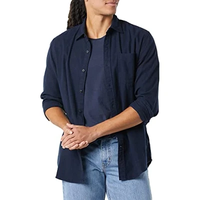 Abbildung von Amazon Essentials Herren Langarmhemd aus Flanell (in Übergröße erhältlich), Marineblau, XL
