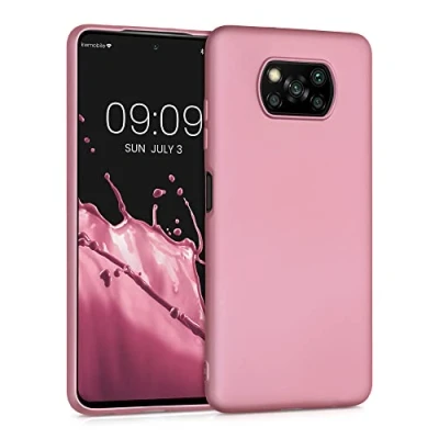 Abbildung von kwmobile Case kompatibel mit Xiaomi Poco X3 NFC/Poco Pro Hülle Schutzhülle aus Silikon metallisch schimmernd Handyhülle Metallic Rosegold