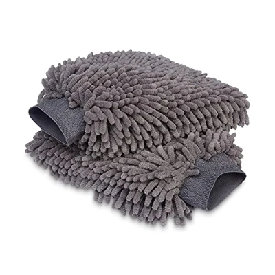 Abbildung von Amazon Basics Deluxe Auto Waschhandschuh, Händehandtuch, Mikrofaser, 2 Stück, Dunkelgrau, 30 x 20 cm