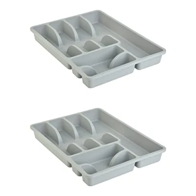 Abbildung von Engelland 2 x Besteckkasten Besteckkorb mit 6 Fächern, Kunststoff, BPA frei, Farbe: Anthrazit, Maße: 38 29 5 cm