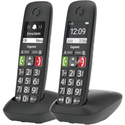 Abbildung von Gigaset E290 Duo 2 Schnurlose Senioren Telefone ohne Anrufbeantworter, große Tasten, Zielwahltasten für wichtige Nummern, Verstärker Funktion extra lautes Hören, schwarz [Deutsche Version]