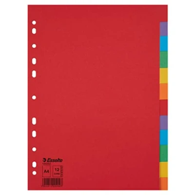 Abbildung von Esselte Register für A4, 10er Pack, 12 Trennblätter mit Taben, Rot/Mehrfarbig, Recyclingkarton, 100201