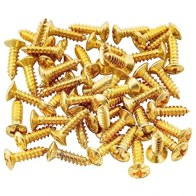 Abbildung von Musiclily 3x12mm Gitarren Bass Pickguard Schrauben Schlagbrett Screws für FenderStrat Stratocaster Tele Telecaster E Gitarre Bass, Gold (50 Stück)