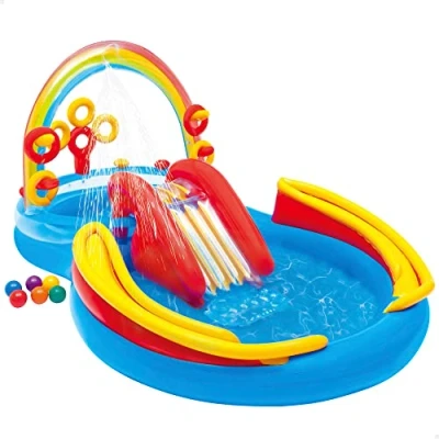Abbildung von Intex Rainbow Ring Play Center Kinder Aufstellpool Planschbecken 297 x 193 135 cm Für 3+ Jahre 57453NP Mehrfarbig 297x193x135