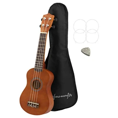 Abbildung von World Rhythm Sopran Ukulele für Anfänger, natürliches Finish, mit Gigbag, Ersatz Saiten und Filz Plektrum, natur, WR 302