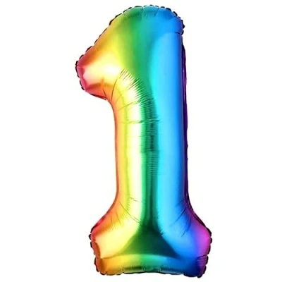 Abbildung von Luftballon 1. Geburtstag Zahl 1 Mehrfarbig Foil XXL Riesen Folienballon 100cm Geburtstagsdeko Ballon Deko zum Geburtstag. Fliegt mit Helium.