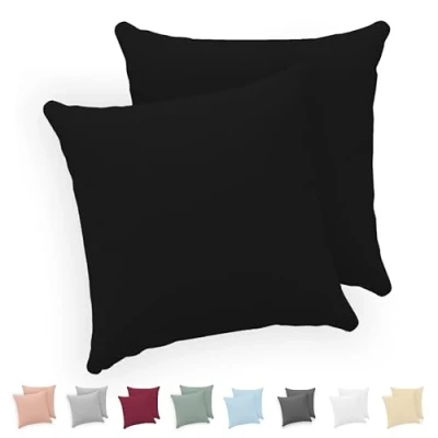 Abbildung von Twinzen® Kissenbezug 80x80 (2er Set) 100% Jersey Baumwolle 150 GSM Kissenbezüge Schwarz Für cm Kissenhülle mit Reißverschluss Oeko Tex Zertifiziert