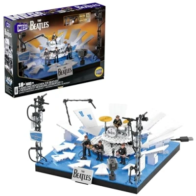 Abbildung von MEGA The Beatles Bauspielzeug zum Sammeln mit 681 Teilen, 4 beweglichen Actionfiguren der Bandmitglieder und LED Leuchten, Set für Sammler Zusammenbauen Präsentieren, HVH42