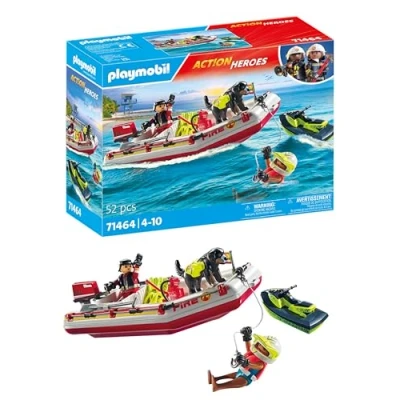 Abbildung von PLAYMOBIL Action Heroes 71464 Feuerwehrboot mit Aqua Scooter, aufregende Wasserrettung, inklusive Taucherbrille, Schwimmflossen und Rettungsweste, realitätsnahes Spielzeug für Kinder ab 4 Jahren