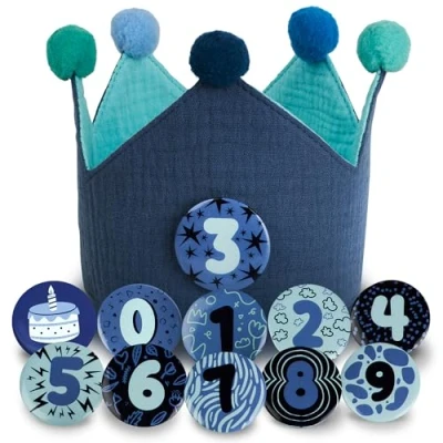 Abbildung von Geburtstagskrone Mädchen 0 9 Auswechselbaren den Zahlen Junge Musselin Krone Geburtstag Wiederverwendbare Kinder (Blau und Türkis)