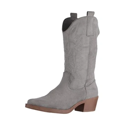 Abbildung von Elara Damen Cowboy Stiefel Biker Boots Chunkyrayan 301 A32S Grey Suede 39