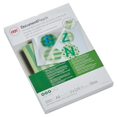 Abbildung von GBC Laminierfolien A4 125 mic, Robuste Laminiertaschen im 100er Pack, Glänzend, Transparent, Ideal für Büro &amp; Schule, 3200723