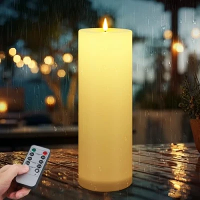 Abbildung von Ketom 10cm x H30cm LED Kerzen mit Timerfunktion, Outdoor Groß, Wasserdichte Flammenlose Batterie Scheinkerze Fernbedienung für Camping, Hochzeiten, Home Deco(Elfenbein, Ohne Batterien)
