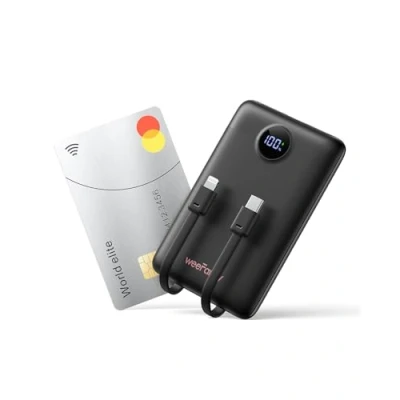 Abbildung von WeeFancy Power Bank 10000mAh Powerbank Klein PD 22,5W Mini mit integrierten Kabeln USB C Externe Handyakkus 3 Ausgänge &amp; Eingänge Kompatibel iPhone/Samsung/Huawei/Xiaomi/OnePlus usw.