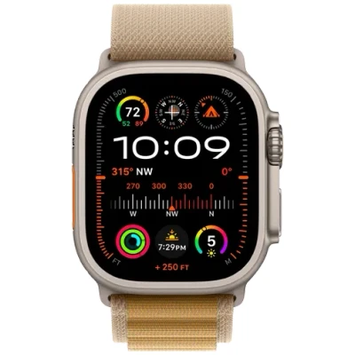 Abbildung von Apple Watch Ultra 2 Titanium (Beiges Nylon Armband M)