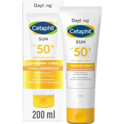 Abbildung von CETAPHIL SUN Liposomale Sonnenlotion SPF 50+, 200ml, Dermatologischer Sonnenschutz für trockene, empfindliche Haut, Sofortiger &amp; hochwirksamer UVA UVB Schutz, Extra wasserresistent, Ohne Duftstoffe