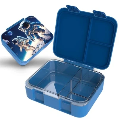 Abbildung von Jarlson® Brotdose Kinder mit Fächern MILI Lunchbox BPA frei Bento Box auslaufsicher Snackbox Jausenbox für Kindergarten und Schule 1000 ml Leichtgewicht (Astronaut Blau)